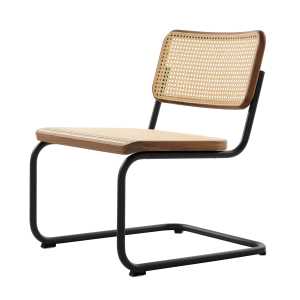 Thonet - S 32 VL Lounge Stuhl, Stahl tiefschwarz (RAL 9005) / Nussbaum mit Naturholzlack lackiert / Rohrgeflecht mit Stützgewebe