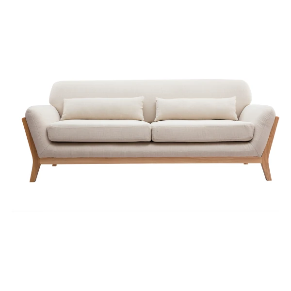 Beigefarbenes skandinavisches 3-Sitzer-Sofa mit Holzbeinen YOKO