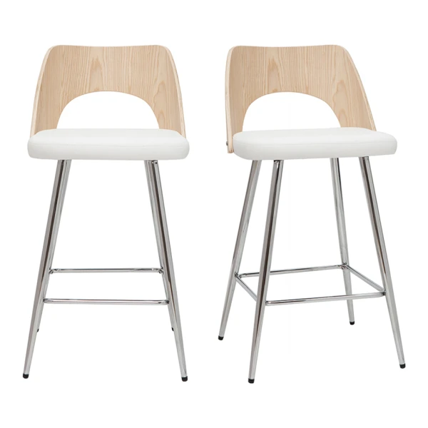 Design-Barhocker in Weiß und Holz H66,5 cm (2er Set) FALCOM