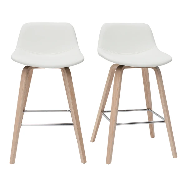 Design-Barhocker weiß mit hellem Holz H 65 cm (2er-Set) NONIE
