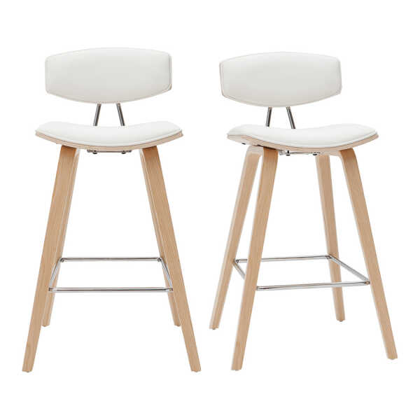 Design-Barhocker weiß mit hellem Holz H 69 cm (Zweierset) VASCO