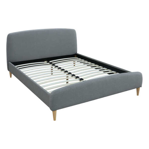 Design-Bett Stoff Grau und Holz 140 x 200 cm NIELS