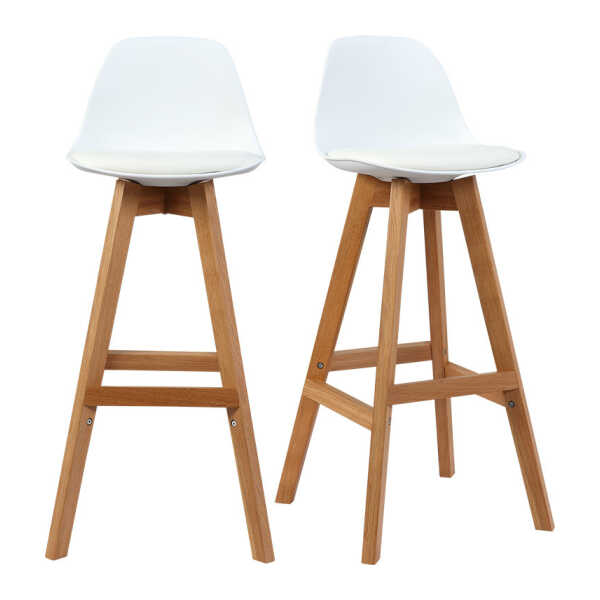 Design-Hocker Weiß und Holz 65 cm 2er-Set MINI PAULINE