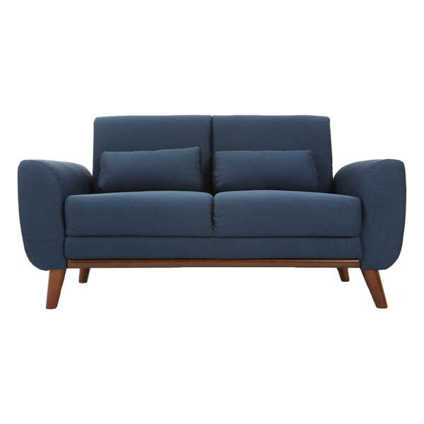 Design-Sofa 2 Plätze Stoff Blau und Füße Nussbaum EKTOR