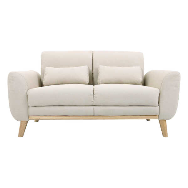 Design-Sofa 2 Plätze Stoff naturfarben und Eichenbeine EKTOR