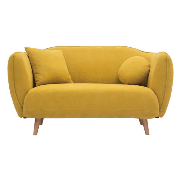Skandinavisch inspiriertes Sofa aus senfgelbem Stoff mit Samt-Effekt Zwei-Sitzer FOLK