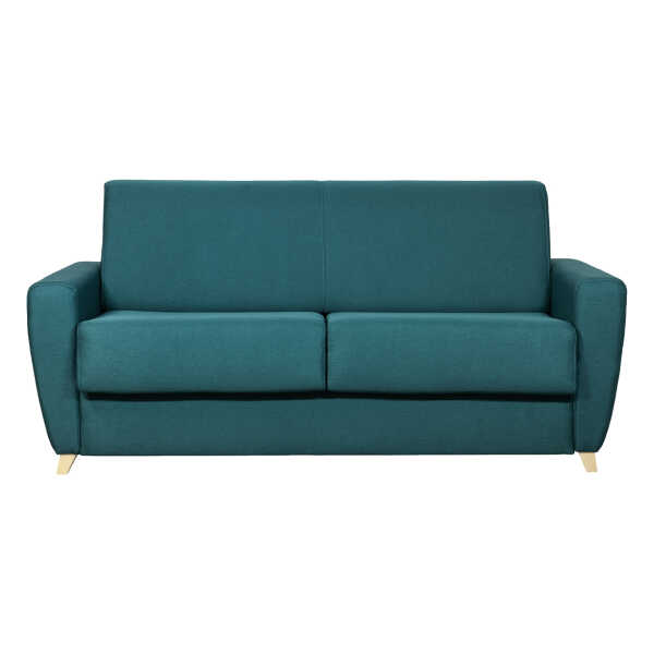 Skandinavische Schlafcouch in Entenblau mit Matratze 18 cm GRAHAM