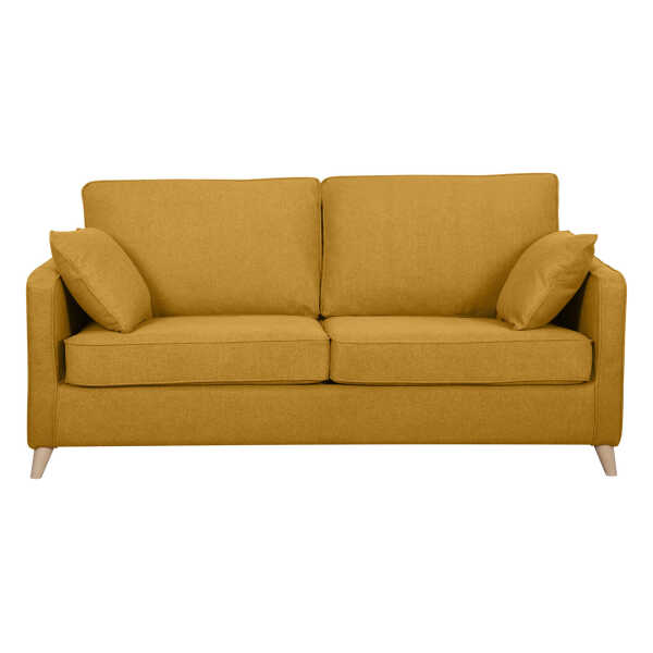 Skandinavische Schlafcouch kumingelb mit Matratze Dicke 10 cm 3-Sitzer PAPEL