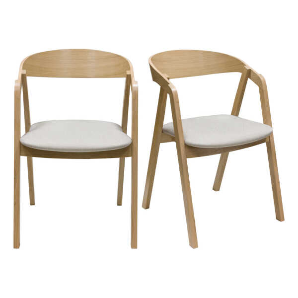 Skandinavische Stühle aus hellem Eichenholz und beigem Stoff (2er-Set) LOVA