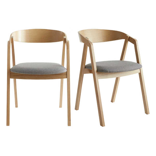 Skandinavische Stühle aus hellem Eichenholz und grauem Stoff (2er-Set) LOVA