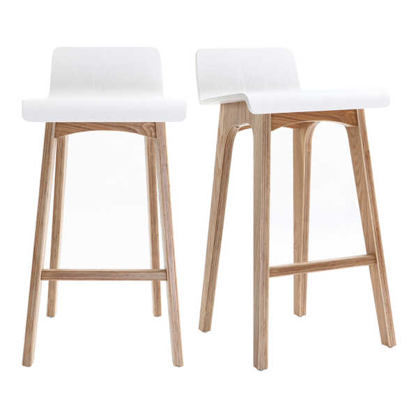 Skandinavischer Barhocker in Weiß mit hellem Holz H65 cm (2er-Set) BALTIK