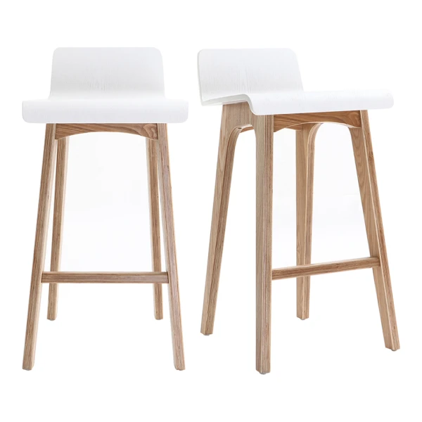 Skandinavischer Barhocker in Weiß mit hellem Holz H65 cm (2er-Set) BALTIK