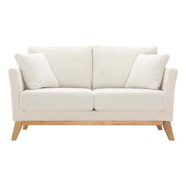 Skandinavisches 2-Sitzer-Sofa mit abnehmbarem Bezug in Weiß mit Bouclé-Wolleffekt und Holzfüßen OSLO
