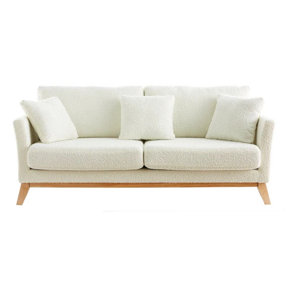 Skandinavisches 3-Sitzer-Sofa mit abnehmbarem Bezug in Weiß mit Bouclé-Wolleffekt OSLO