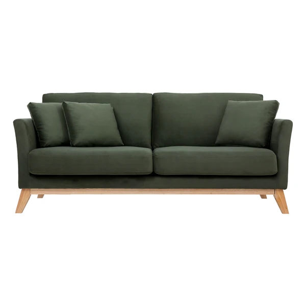 Skandinavisches Sofa 3-Sitzer Bezug abnehmbar SamtEffekt Khaki OSLO