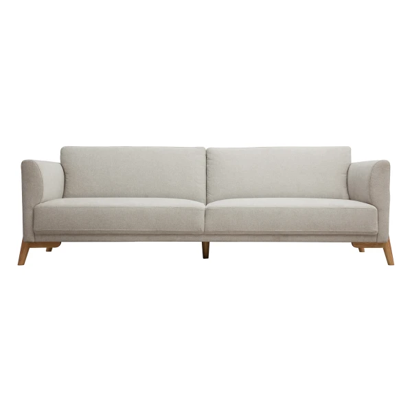 Skandinavisches Sofa aus beigem Stoff mit Samteffekt und hellem Holz 4-Sitzer SINDRO