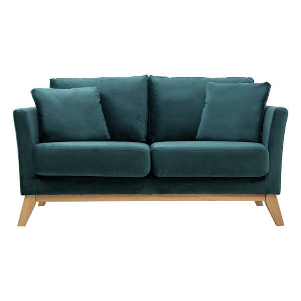 Sofa skandinavisch 2 Plätze Samt Blaugrün helle Holzbeine OSLO