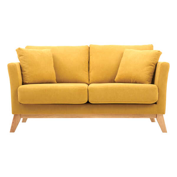 Sofa skandinavisch 2 Plätze Senfgelb helle Holzbeine OSLO