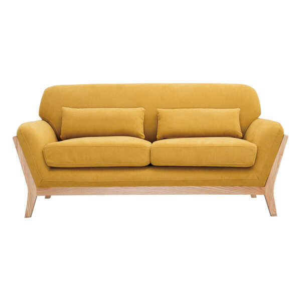 Sofa skandinavisch 2 Plätze senfgelb Holzbeine YOKO