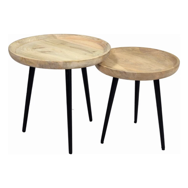 Verschachtelungs-Couchtische aus massivem Mangoholz und Metall PYTA