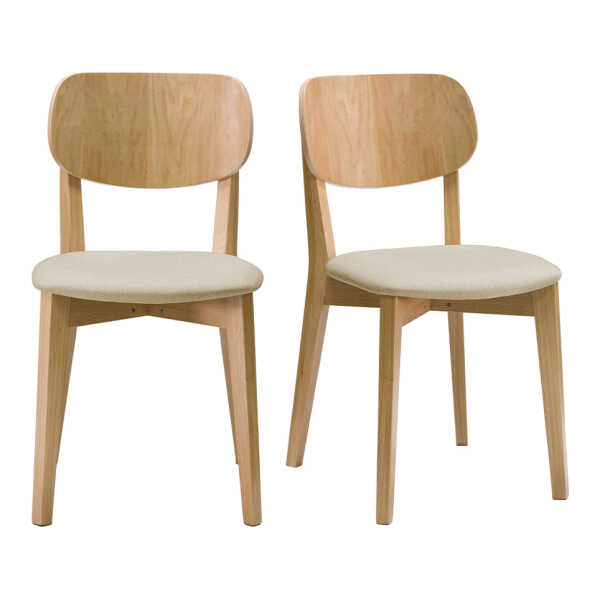 Vintage-Stühle Eichenholz und beige Sitzfläche (2er-Set) LUCIA