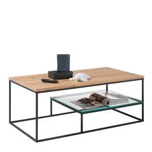 2 Platten Wohnzimmer Tisch aus Eiche Massivholz Glas