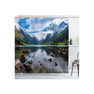Abakuhaus Duschvorhang Moderner Digitaldruck mit 12 Haken auf Stoff Wasser Resistent Breite 175 cm, Höhe 180 cm, Natur Fluss Open Sky Norwegen