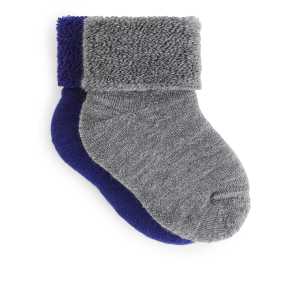 Arket 2 Paar Wollfrottee-Socken für Babys Blau/Grau in Größe 19/21. Farbe: Blue/grey