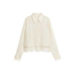 Arket Kurze Bluse mit Spitzenbesatz Cremeweiß, Freizeithemden in Größe 44. Farbe: Off white