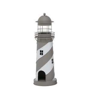 BOLTZE Teelichthalter Laterne LONG ISLAND grau braun weiß Leuchtturm Windlicht aus Metall H48cm - KLEIN