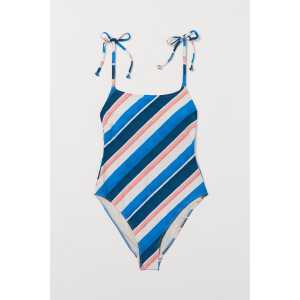 H&M Badeanzug High Leg Hellbeige/Blau gestreift, Badeanzüge in Größe 36. Farbe: Light beige/blue striped