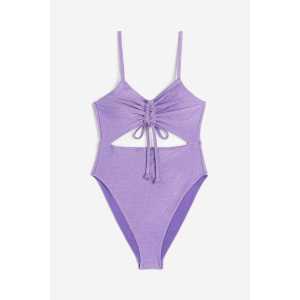H&M Badeanzug mit hohem Beinausschnitt und Kordelzug Lila/Glitzernd, Badeanzüge in Größe XS. Farbe: Purple/glittery