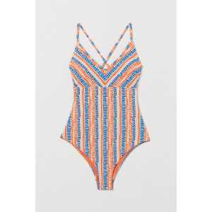 H&M Badeanzug mit wattierten Cups Orange/Blau gestreift, Badeanzüge in Größe 44. Farbe: Orange/blue striped