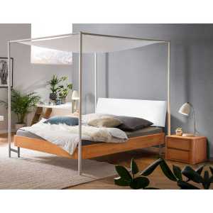 Himmel Bett mit Baldachin im Skandi Design Eiche Massivholz und Metall