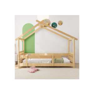 Housmile Kinderbett Kinderbett 90x190 cm mit Rausfallschutz und Lattenrost,Natur,Bodenbett