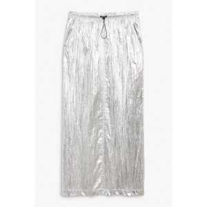 Monki Fallschirm-Maxirock Knitteroptik silber Silberfarben, Röcke in Größe XXL. Farbe: Silver coloured