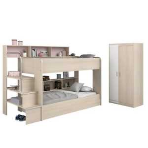 Parisot Etagenbett Bibop (Komplett Set, 3-St., wahlweise mit Bettschubkasten und / oder Kleiderschrank), mit zwei Liegeflächen, 3. Liegefläche durch Bettschubkasten möglich