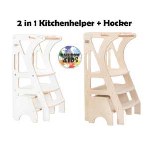 Rainbow Kids Kinder-Küchenset Montessori Stationärer Kitchenhelper mit Tritthocker Geschenk, Made in EU