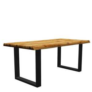 Tisch mit Baumkante und Bügelgestell Eiche Massivholz und Metall