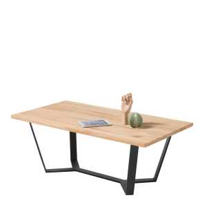 Wohnzimmer Tisch aus Eiche Massivholz und Metall Bügelgestell 110 cm breit