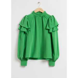 & Other Stories Mehrlagiges Rüschenhemd aus Maulbeerseide Hellgrün, Blusen in Größe 34. Farbe: Bright green