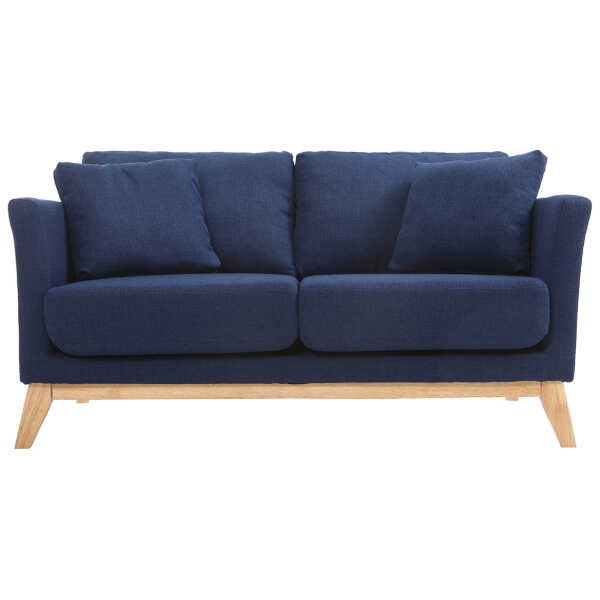 Sofa skandinavisch 2 Plätze Dunkelblau und helle Holzbeine OSLO
