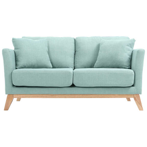 Sofa skandinavisch 2 Plätze Lagunenblau und helle Holzbeine OSLO