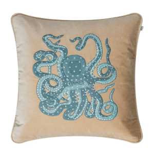 Chhatwal & Jonsson Embroidered Octopus Kissenbezug 50 x 50cm Beige-aqua