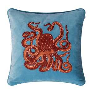 Chhatwal & Jonsson Embroidered Octopus Kissenbezug 50 x 50cm Heaven blue-orange-rosa