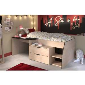 Faizee Möbel Bett Hochbett Milky 2 Parisot braun +Schreibtischplatte+Kommode+Stauraum