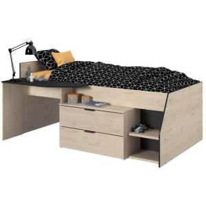 Faizee Möbel Bett Hochbett Milky 2 Parisot braun +Schreibtischplatte+Kommode+Stauraum