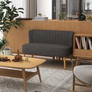 HOMCOM 2-Sitzer Sofa Zweisitzer, Loveseat mit Leinenoptik, Doppelsofa mit Holzbeine, bis 150 kg Belastbar, Dunkelgrau, 117 x 56,5 x 77 cm