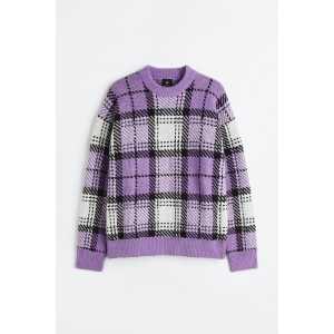 H&M Jacquard-Pullover Oversized Fit Lila/Kariert in Größe XL. Farbe: Purple/checked