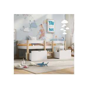 Odikalo Kinderbett mit/ohne Schublade, Rausfallschutz, Kiefernholz,90x200, Weiß